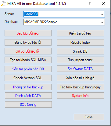 Hướng dẫn sử dụng tool MISA All in one database tool để kiểm tra và sửa lỗi, đăng ký dữ liệu, ...